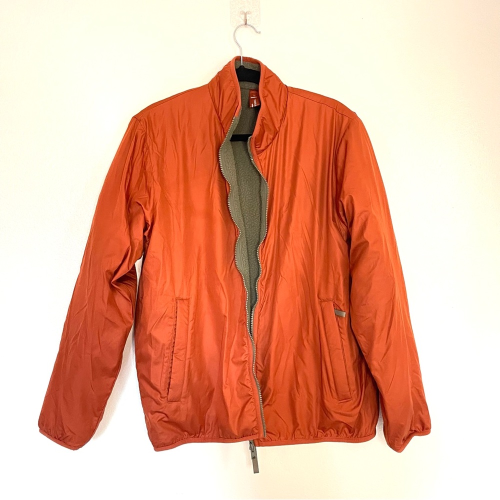 Everlane ReNew Reversible Fleece Lined Waterproof Bomber Jacket Orange Gray L